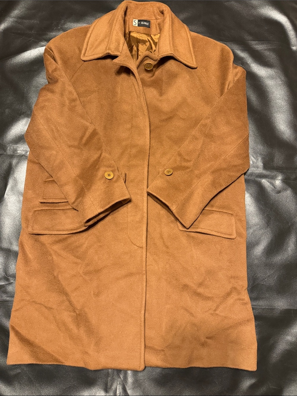 VTG S by Searle Neiman Marcus 100% Wool Tailored Coat Camel Union Made USA